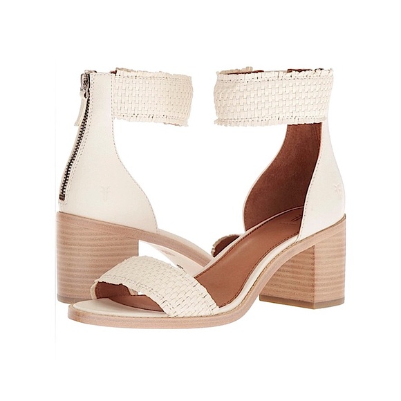 Frye Bianca Woven Back Zip Heeled Sandal Ivory Off White Size 9.5 - Picture 2 of 14
